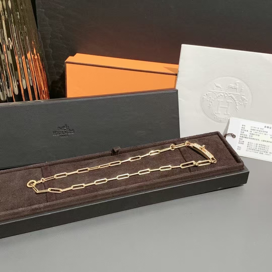 99新Hermes/爱马仕Kelly Chain黄金镶钻项链也可做手链女款
