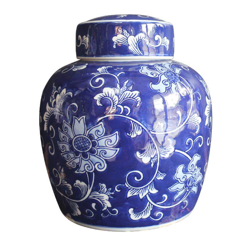 陶瓷器摆件仿古青花瓷圆罐新中式客厅插花博古架装饰工艺品