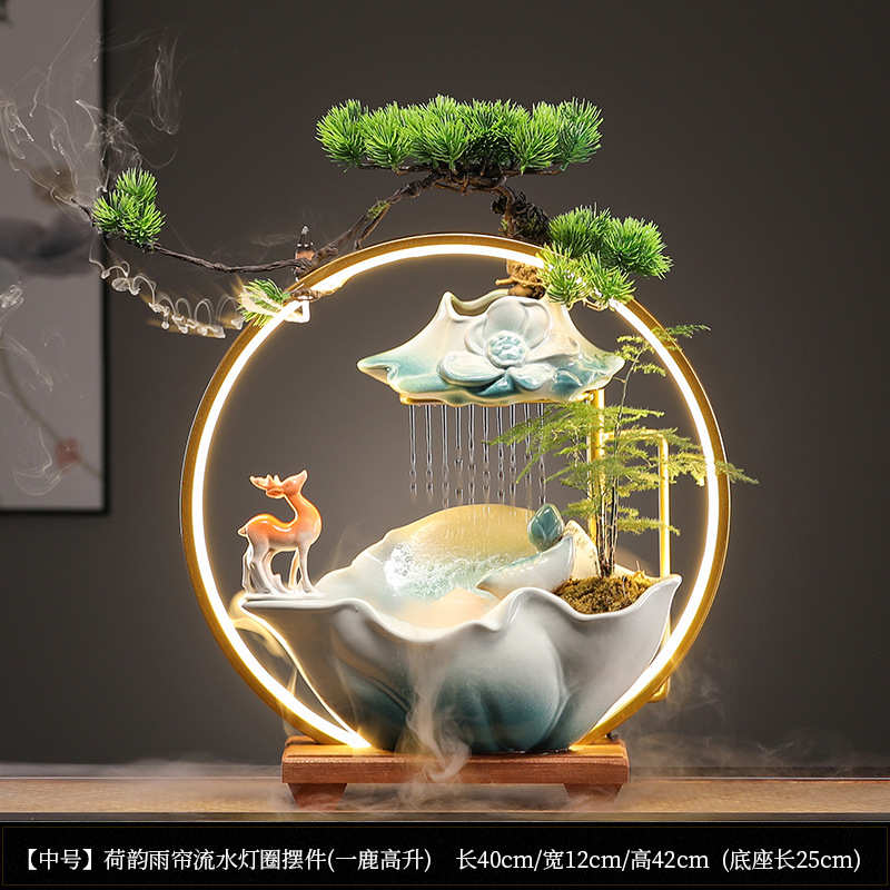 中式家居潮办公室桌面陶瓷循环摆件水器国客厅礼品开业流喷泉招财