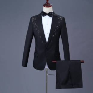 芭芃黑色亮钻西服套装年会主持人礼服演出服男学生青少年表演服装