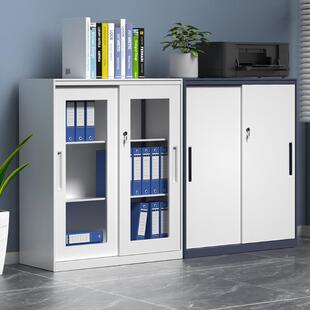 铁皮柜办公室资料柜文件柜玻璃推拉门小矮柜书柜档案柜凭证储物柜