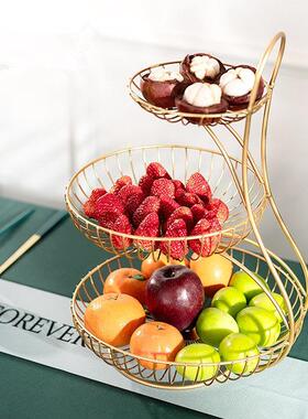 北欧现代客厅创意铁艺果盘家用三层水果盘多层干 干果盘收纳篮糖