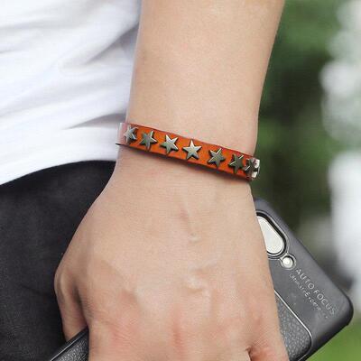 Punk Rock Wrap Leather Bracelet Men Vintage Star Spikes Rive