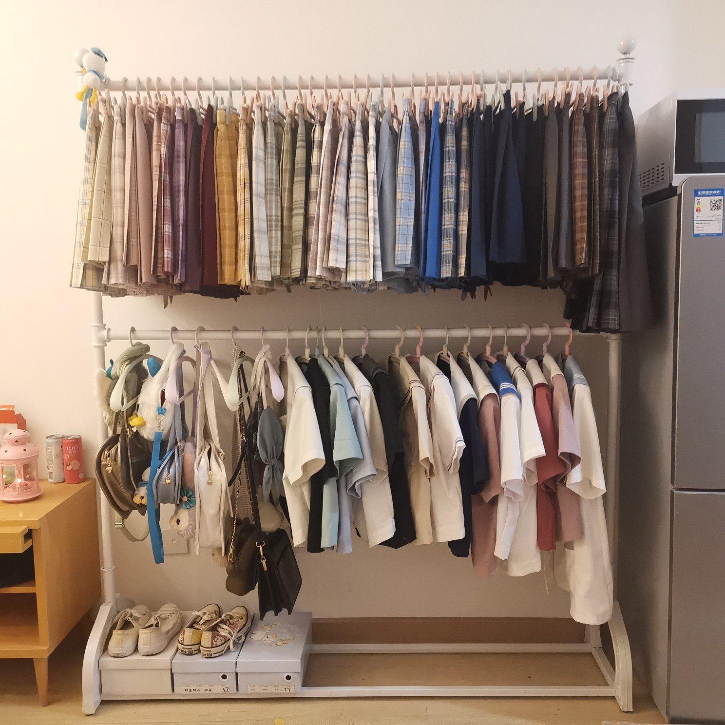 双层落地式挂衣架衣帽架家用铁艺服装展示货架放衣服的神器晾衣架