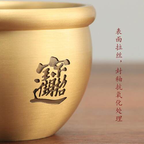 铜缸 居家装饰风水摆件百缸杯百LX-21513聚福纯黄铜米缸烟缸灰福