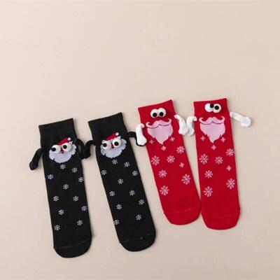 Christmas Magnetic Suction HandInHand Socks Black White Unis