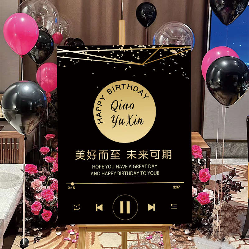生日快乐kt板网红18岁男女生日布置场景装饰背景板迎宾牌气球