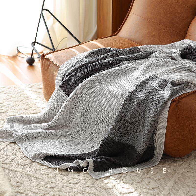北欧风四季针织毛毯客厅沙发毯午睡盖毯样板间单人休闲 小毯子灰