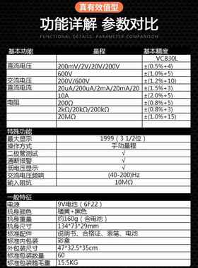 9P1E数字万用表 高精度VC830L/213手持电工表防烧带蜂鸣