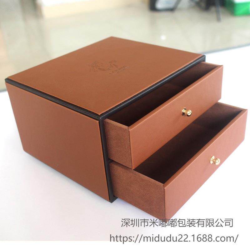 高档皮质双层抽屉式耗品盒桌面收纳盒柜酒店客房牙具盒洗漱用品盒