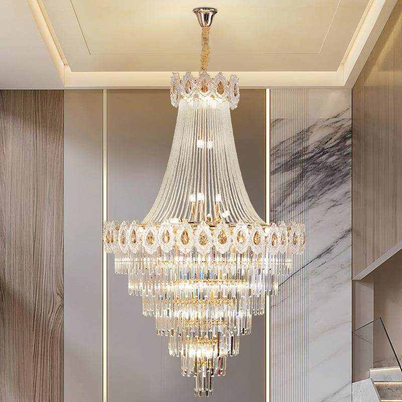 复式别墅客厅水晶灯大堂挑空大吊灯楼中楼中空简约旋转楼梯长吊灯