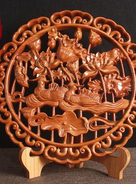 桃木鸳鸯图案摆件卧室挂件一对实木质装饰品婚房结婚床头客厅摆设