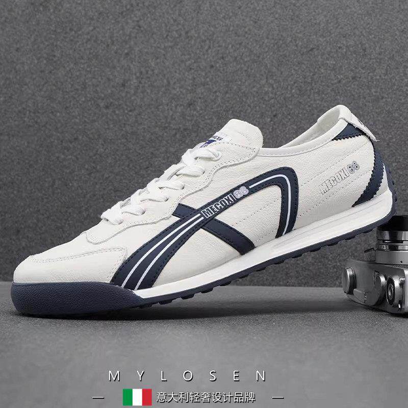 迈洛森2026春季新款男鞋真皮运动休闲鞋透气系带阿甘鞋软底潮鞋