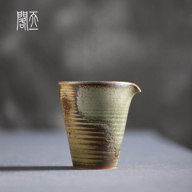 天一阁丨景德镇手工柴烧绿结晶窑变釉陶瓷公道杯开片可养分茶器