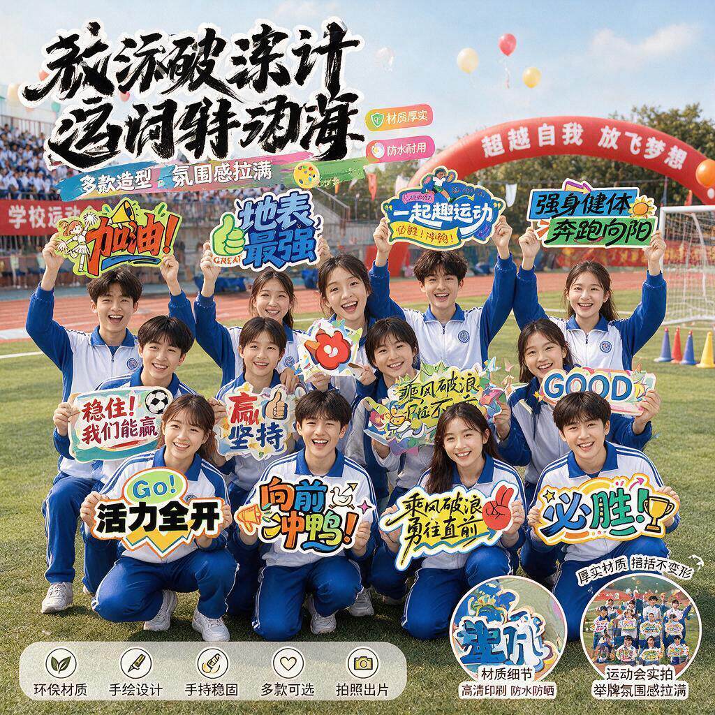 运动会手持道具初中生开幕式入场创意加油助威手举牌活动氛围