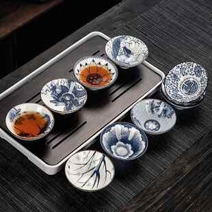 6个装茶杯陶瓷功夫茶具品茗杯青花主人杯单杯手绘白瓷紫砂杯茶盏