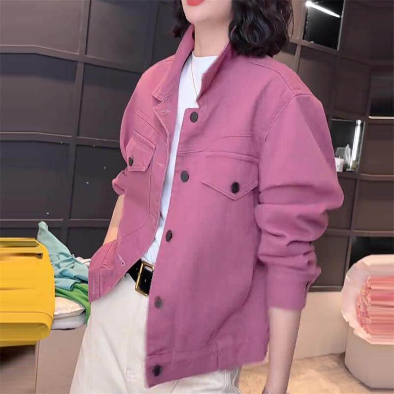 欧洲站设计感粉色牛仔外套女春秋新款短款时尚宽松夹克开衫上衣潮