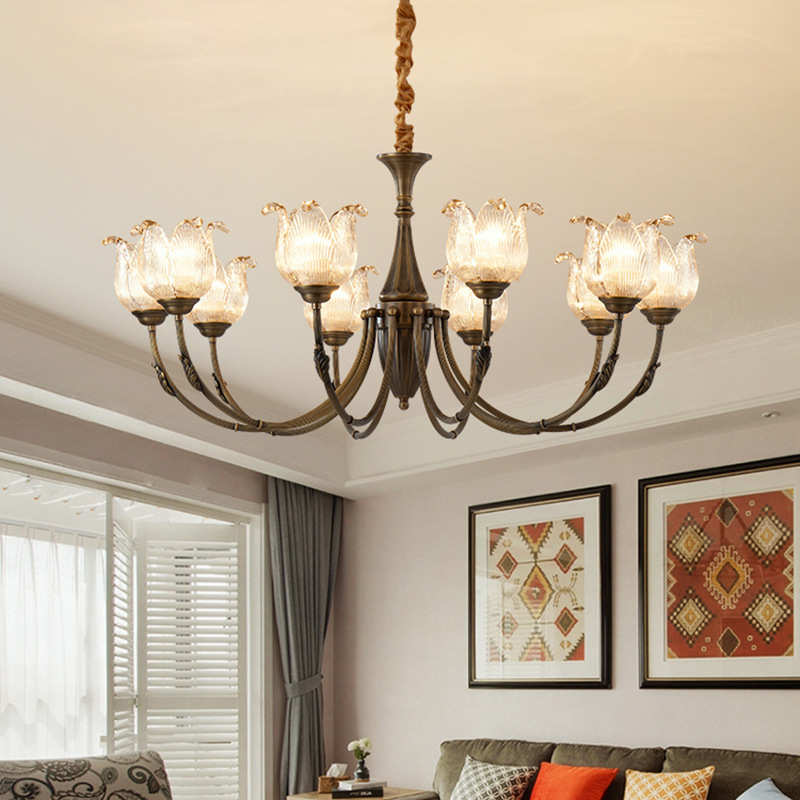法式中古客厅吊灯新款美式复古怀旧卧室灯餐厅灯大厅主灯全铜灯具