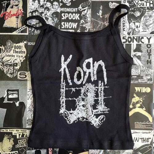 American Vintage Band Tank Top Gothic Punk Style Korn Rock