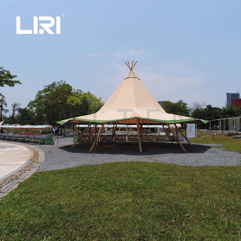 户外金字塔印第安帐篷野奢营地民宿露营tipi72人帐音乐餐吧派对棚