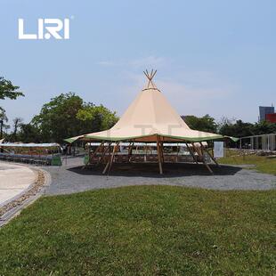 户外金字塔印第安帐篷野奢营地民宿露营tipi72人帐音乐餐吧派对棚
