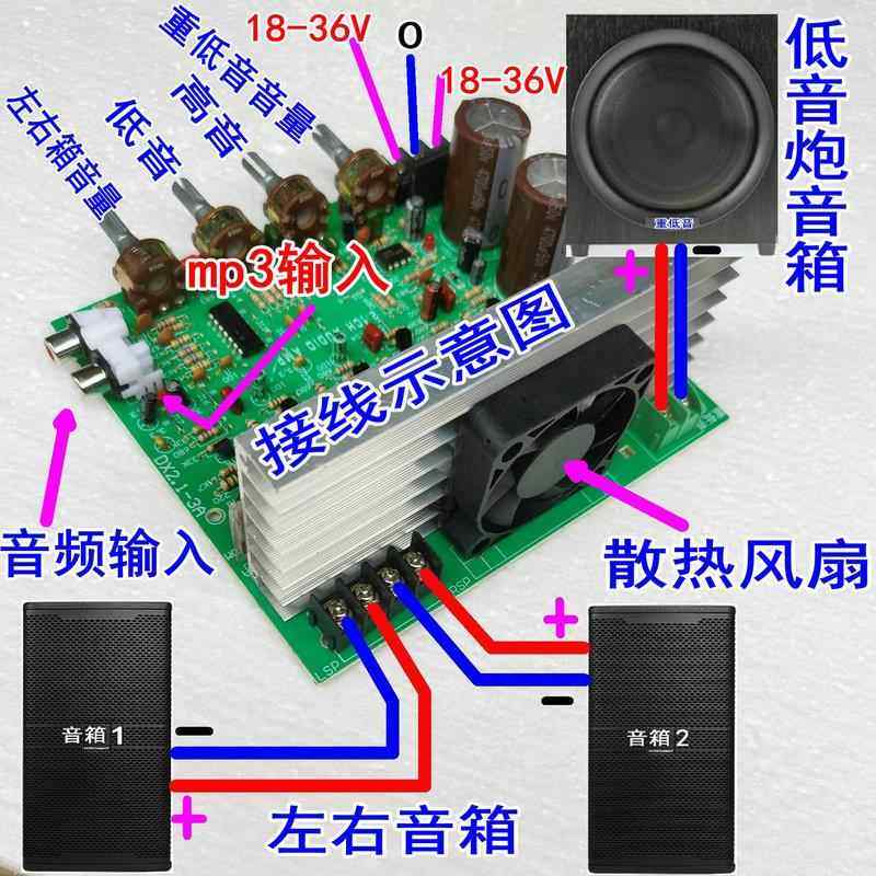 8-36V小体积大功率2.声道300W低音炮重低音功放板正音坊