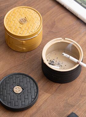 宿盖飞感中式摆件灰家用复古办公室带客厅蒸笼防陶瓷高级烟灰缸民