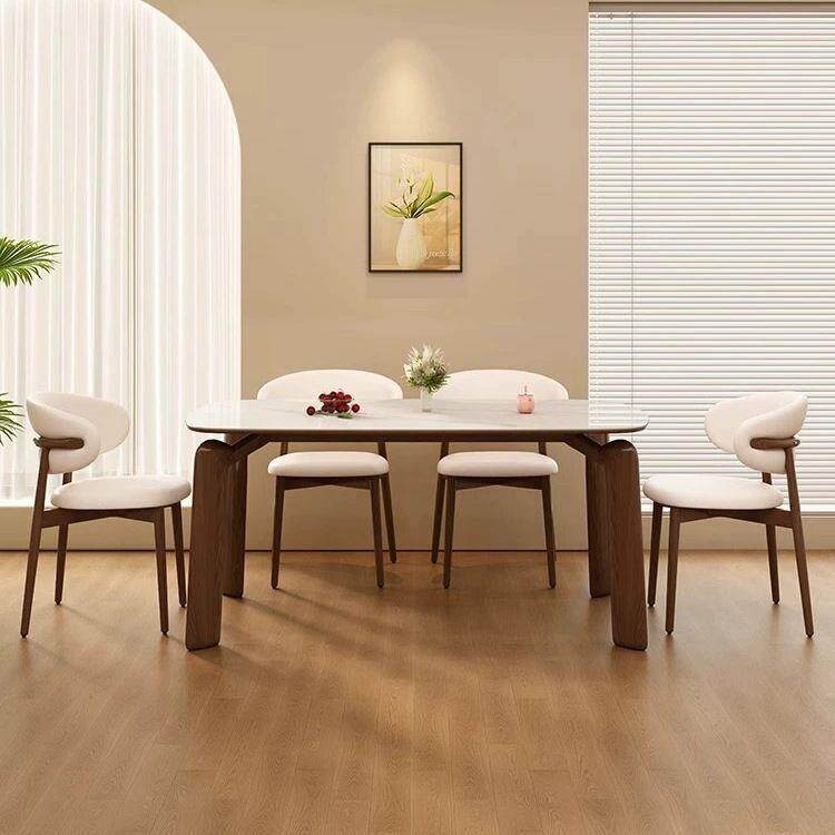 大象腿美式实木岩板餐桌椅组合家用北欧简约小户型桌子长方形饭桌