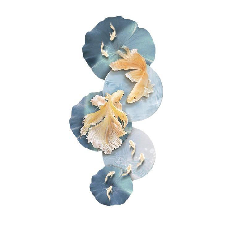 高级感鱼图玄关装饰画入户正对门口挂画过道走廊尽头LED壁灯画