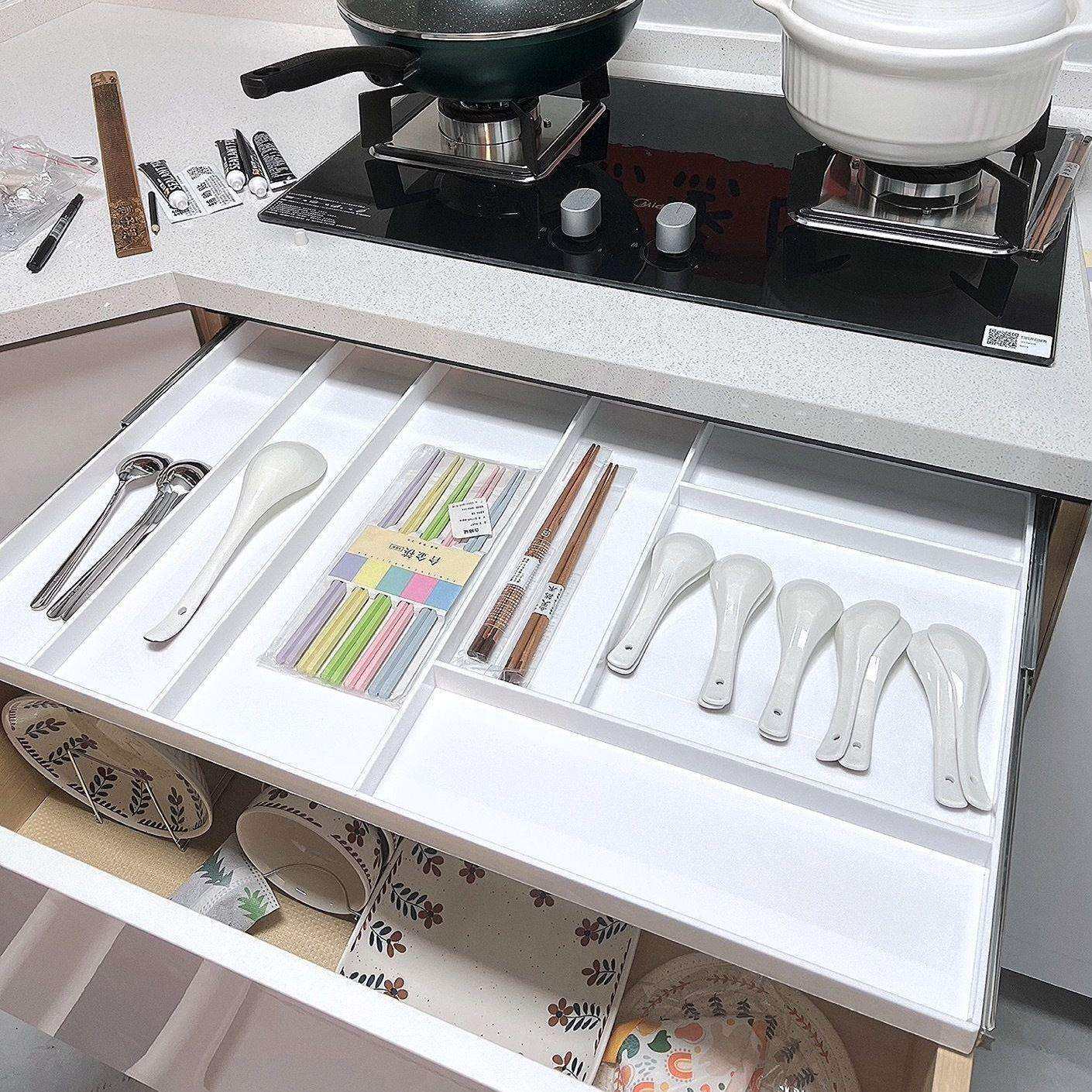 免打孔托盘带滑轨道抽屉拉篮抽中抽厨房调料餐具碗碟架分格收纳