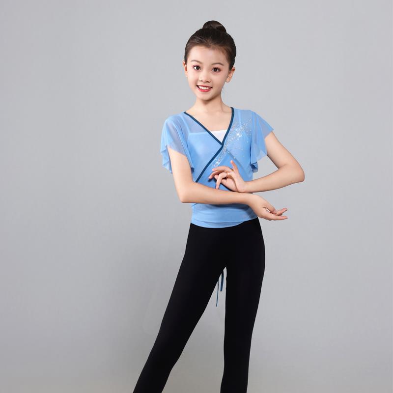 新款幼儿女儿童古典身韵纱衣民族舞短袖练功服基训舞蹈演出服