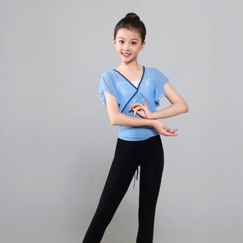 新款幼儿女儿童古典身韵纱衣民族舞短袖练功服基训舞蹈演出服