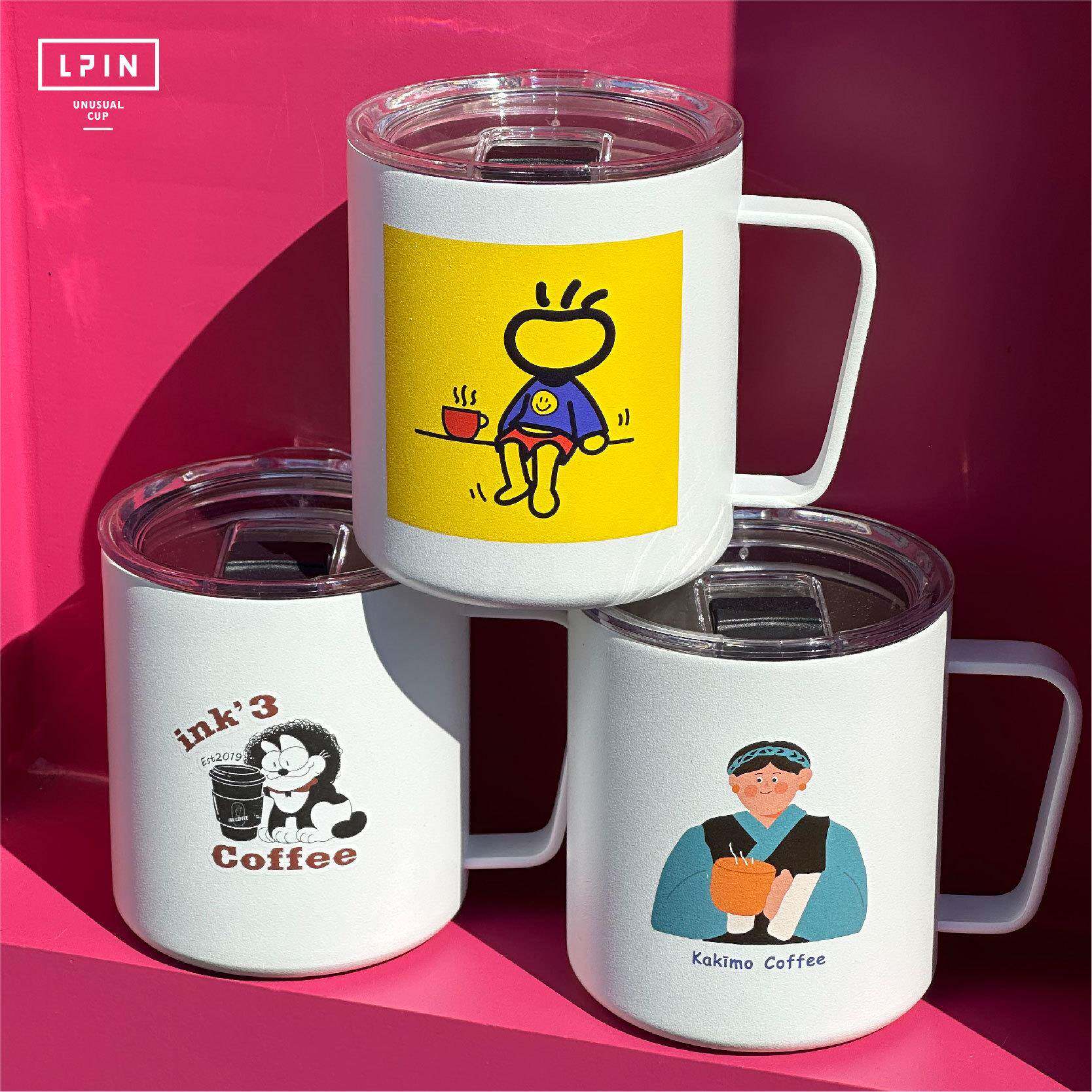 【手柄杯支持定图案】400ml不锈钢杯保温保冷咖啡随行杯桌面杯