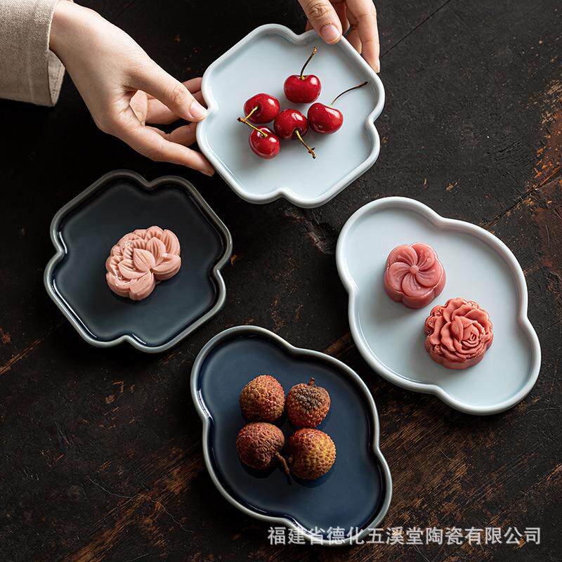 陶瓷中式茶点干果盘点心小盘甜品零食茶碟茶室茶果盘糕点月饼摆盘