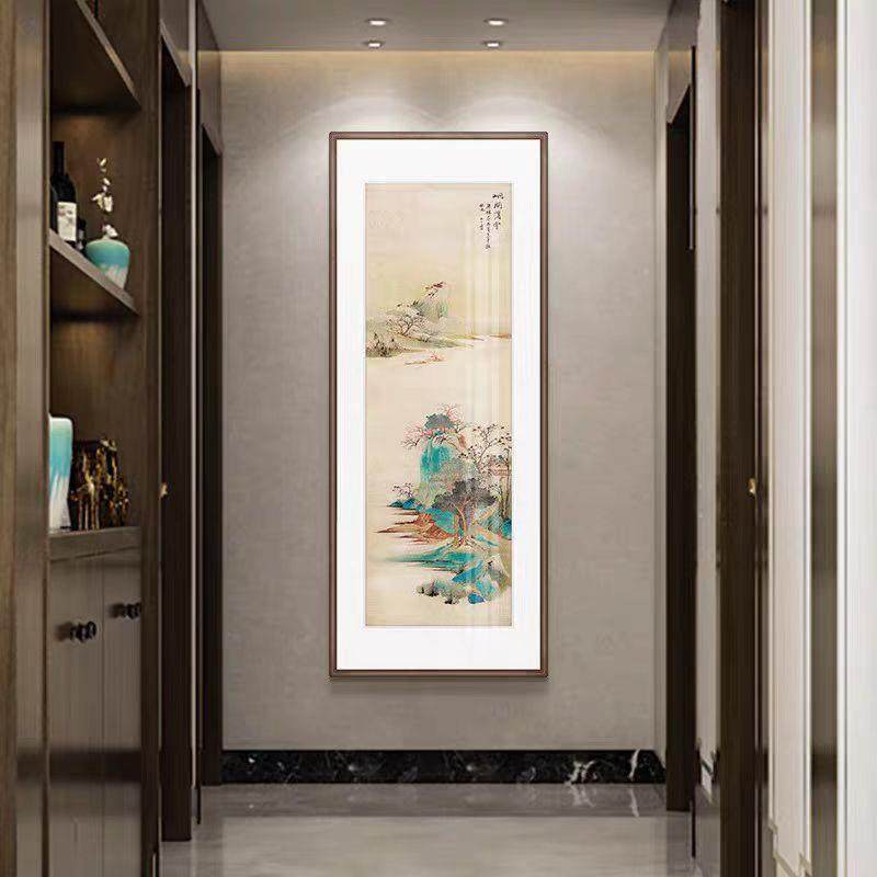 张大千装饰画国画彩墨油画山水画竖版新中式玄关挂画走廊过道装饰