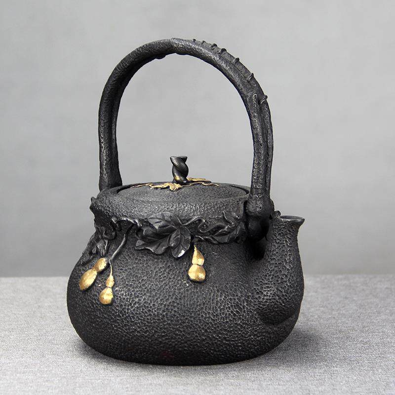厂家茶具金葫芦中国风铸铁壶无涂层手工鎏金养生铁壶茶壶铁瓶