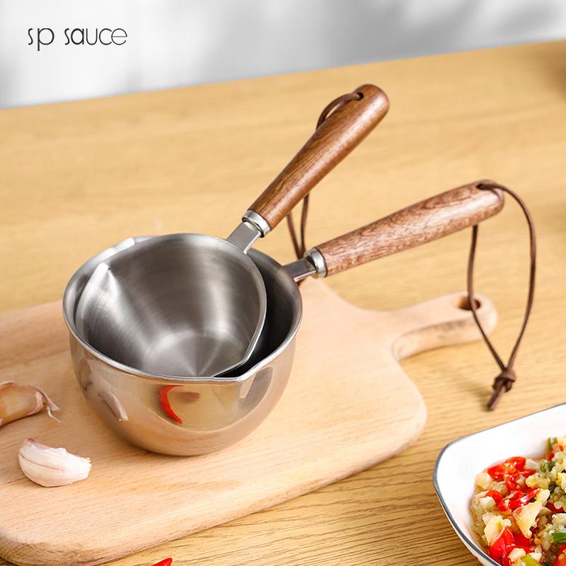 热油小锅食品级泼油锅410不锈钢淋油锅迷你浇油器多功能热油神器