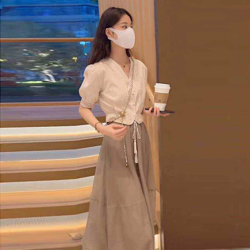 欧洲站夏装新款2026网红超好看显高半身裙子绝美富家千金两件式套