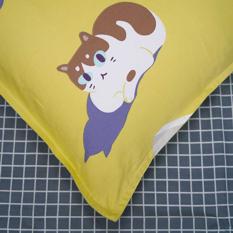 如茉春夏全棉猫咪秋冬枕套单只成对秋冬单人青翠芥末蓝印蔬菜园