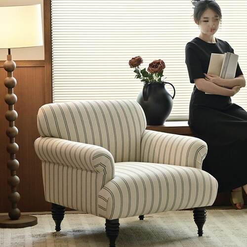 又法壳|式古单人沙A155条纹发椅复中古客厅小风户型棉麻设计师老