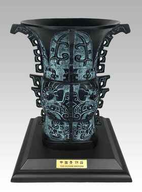 青铜摆件何尊纯铜招财博古架古玩古董新中式客厅办公室彷古青铜器