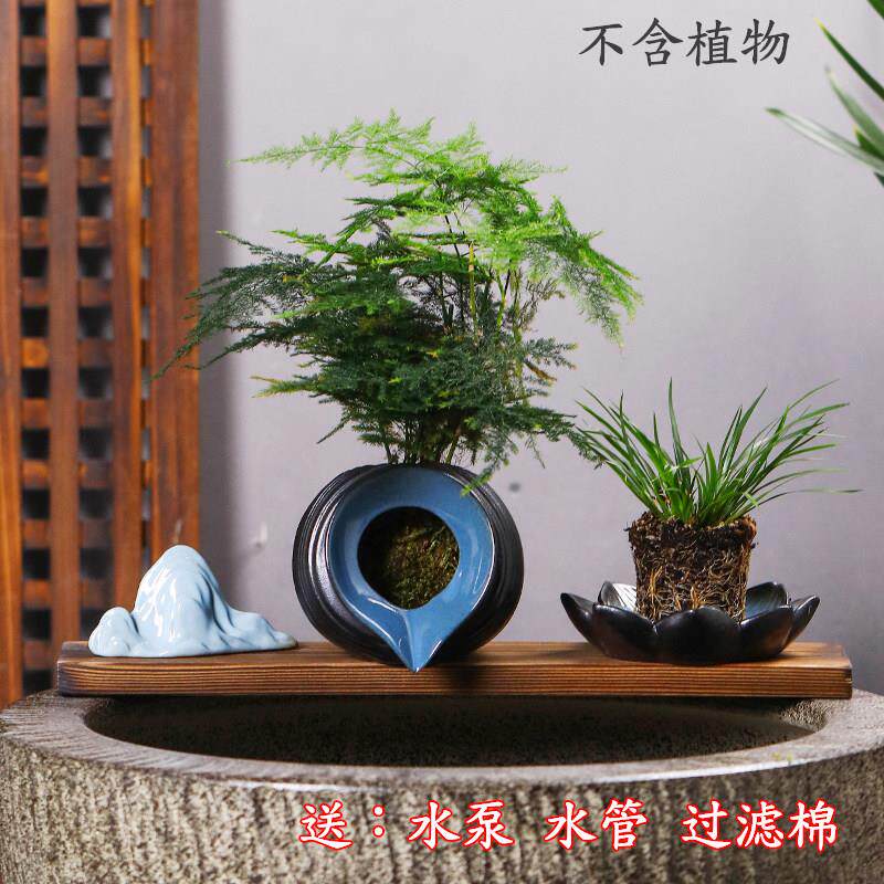 陶瓷罐流水过滤增氧鱼缸配件加湿器古法大号循环花园庭院造景diy