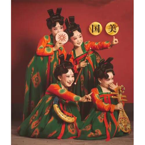 高档唐宫宴服装服儿童演出服服女童中国汉风古典舞蹈小唐俑表演夜