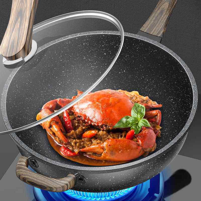 麦饭石平底不粘锅煎炒两用雪花酥牛轧糖煎锅千层饼家用电磁炉专用