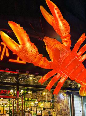 模拟夜光玻璃纤维雕塑小龙虾吊坠模型欢迎装饰餐厅摊位招牌螃蟹装