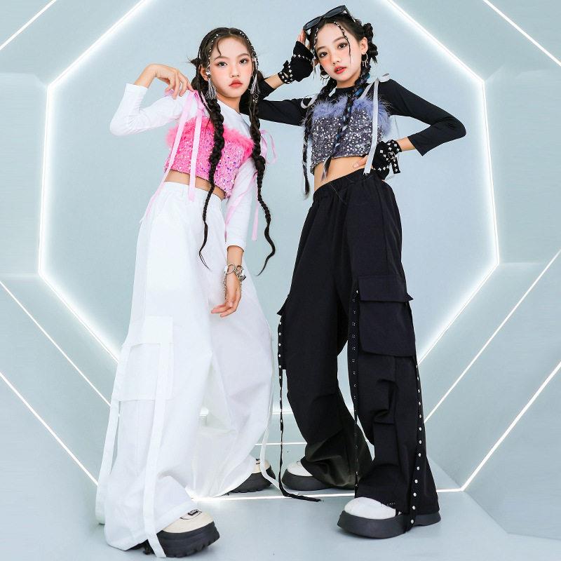 儿童爵士舞服装潮酷时髦亮片露脐套装女童jazz舞蹈服女孩街舞潮服
