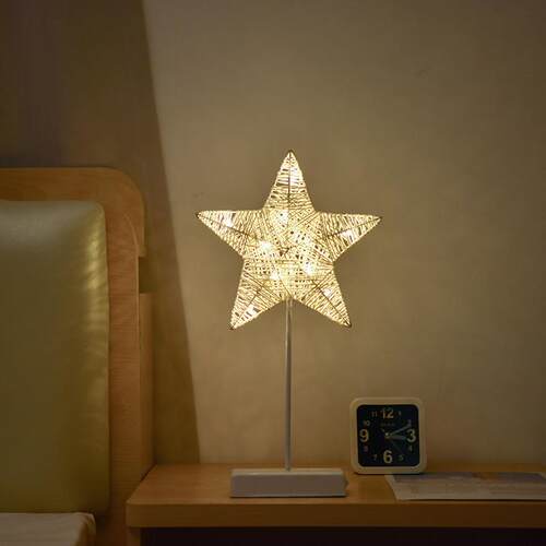 LED灯串室内装饰灯小台灯编织藤条造型星星灯小夜灯房间装饰台灯