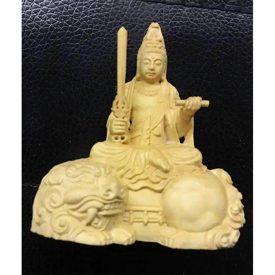 高档远峰阁文殊萨属相兔守护木神菩黄杨雕刻像随佛身携带佛龛佛盒