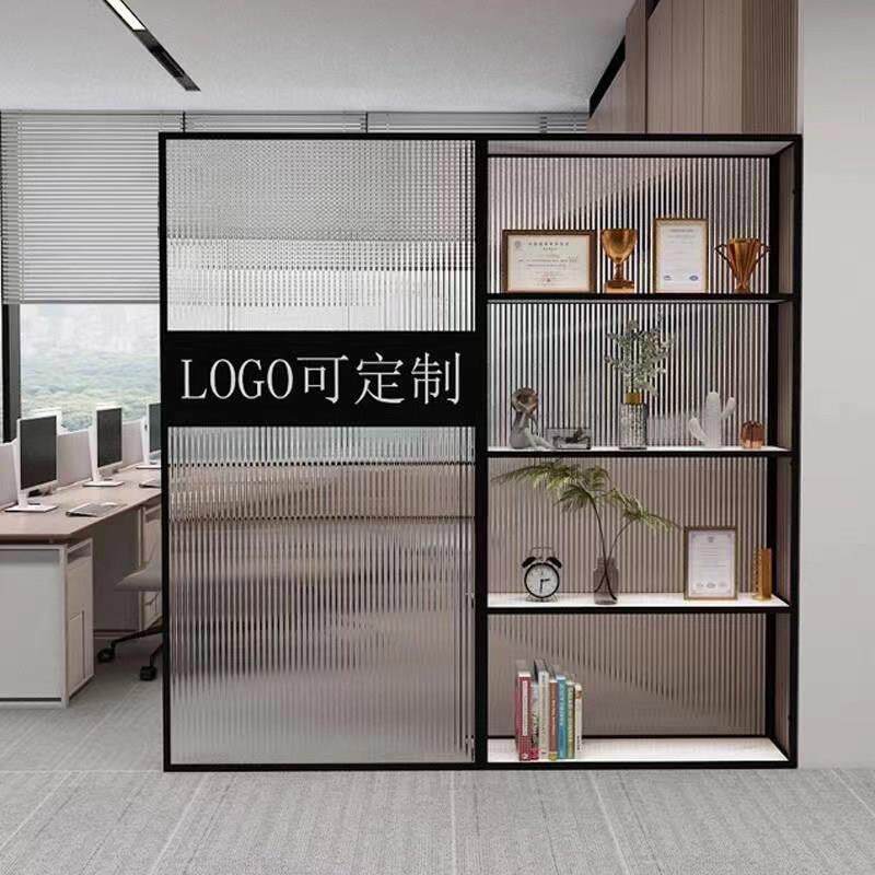 屏风隔断装饰置物架玻璃书架办公室前台展示收纳柜铁艺玄关Logo墙