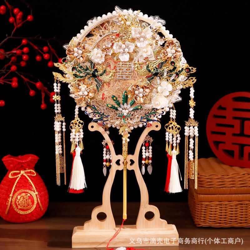 团扇结婚新娘diy材料包秀禾婚礼婚扇成品喜扇子出嫁中式双色双面